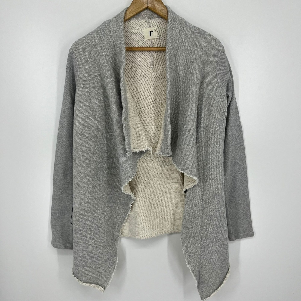 Rogan NYC Women XS Heather Grey Draped Open Front French Terry Cotton Cardigan